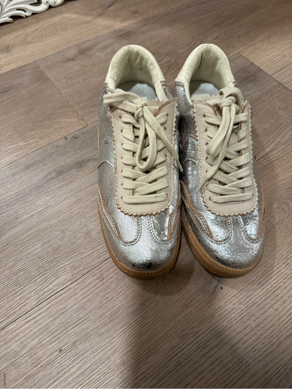 Dolce Vita Metallic Silver and Cream Lace-Up Sneakers